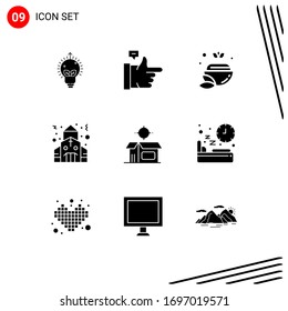 9 Universal Solid Glyphs Set for Web and Mobile Applications product; box; bowl; open product; christmas Editable Vector Design Elements