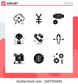 9 Universal Solid Glyphs Set for Web and Mobile Applications chat; parachute; belt; logistic; balloon Editable Vector Design Elements