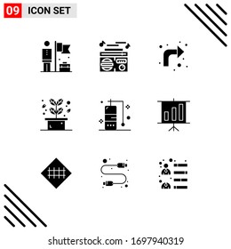 9 Universal Solid Glyphs Set for Web and Mobile Applications travel; spa; arrows; plant; herb Editable Vector Design Elements