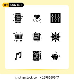 9 Universal Solid Glyphs Set for Web and Mobile Applications advertising; love; interface; card; supermarket Editable Vector Design Elements