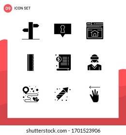 9 Universal Solid Glyphs Set for Web and Mobile Applications dollar; file; web; document; ruler Editable Vector Design Elements
