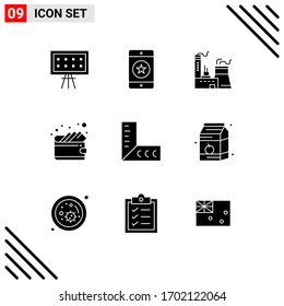 9 Universal Solid Glyphs Set for Web and Mobile Applications ruler; wallet; phone; money; industry Editable Vector Design Elements