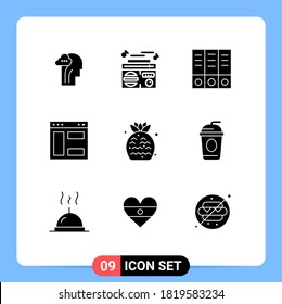 9 Universal Solid Glyphs Set for Web and Mobile Applications summer; strawberry; archive; website; internet Editable Vector Design Elements