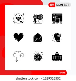 9 Universal Solid Glyphs Set for Web and Mobile Applications mail; report; seo; favorite; love Editable Vector Design Elements