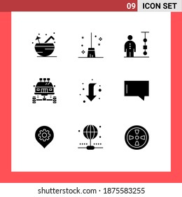 9 Universal Solid Glyphs Set for Web and Mobile Applications transport; car; business; bike; people Editable Vector Design Elements
