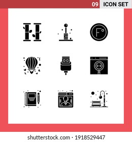 9 Universal Solid Glyphs Set for Web and Mobile Applications valentine; hot; climate; balloon; weather Editable Vector Design Elements