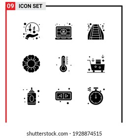 9 Universal Solid Glyphs Set for Web and Mobile Applications hot; nature; laptop; flower; staircase Editable Vector Design Elements
