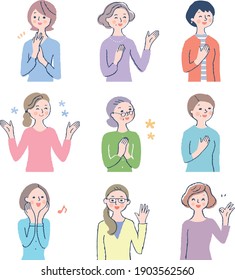 9 upper body set of smiling women