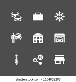9 urban icons in vector set. parking, tie, front store and hotel illustration for web and graphic design