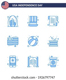 9 USA Blue Pack of Independence Day Signs and Symbols of football; american; usa; usa; country Editable USA Day Vector Design Elements