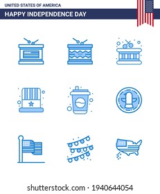 9 USA Blue Pack of Independence Day Signs and Symbols of cola; usa; st; hat; american Editable USA Day Vector Design Elements