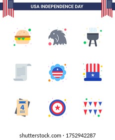 9 USA Flat Pack of Independence Day Signs and Symbols of american; international flag; cook; flag; usa Editable USA Day Vector Design Elements