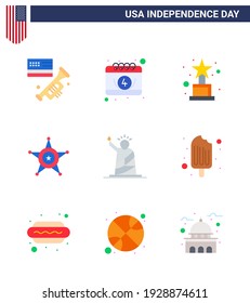 9 USA Flat Signs Independence Day Celebration Symbols of of; landmarks; achievement; usa; police Editable USA Day Vector Design Elements