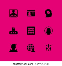 9 user icon set with id card, password and profile vector illustration for graphic design and web