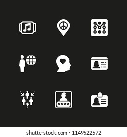 9 user icon set with music player, profile and id card vector illustration for graphic design and web