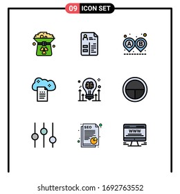 9 User Interface Filledline Flat Color Pack of modern Signs and Symbols of sky docs; file storage; portfolio; digital storage; ride Editable Vector Design Elements