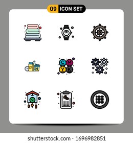 9 User Interface Filledline Flat Color Pack of modern Signs and Symbols of cmyk; items; beach; milk; food Editable Vector Design Elements