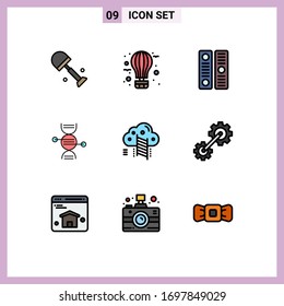 9 User Interface Filledline Flat Color Pack of modern Signs and Symbols of ladder; medical; journey; healthcare; file cover Editable Vector Design Elements