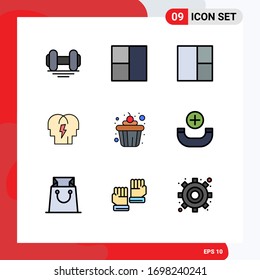 9 User Interface Filledline Flat Color Pack of modern Signs and Symbols of shop; phone; people; new; food Editable Vector Design Elements