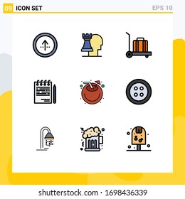 9 User Interface Filledline Flat Color Pack of modern Signs and Symbols of coconut; plan; strategic; list; competitive Editable Vector Design Elements