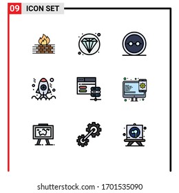 9 User Interface Filledline Flat Color Pack of modern Signs and Symbols of database; development; eye glasses; coding; lenses Editable Vector Design Elements