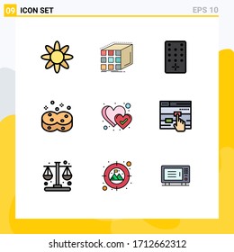 9 User Interface Filledline Flat Color Pack of modern Signs and Symbols of like; favorite; control; wiping; hygienic Editable Vector Design Elements