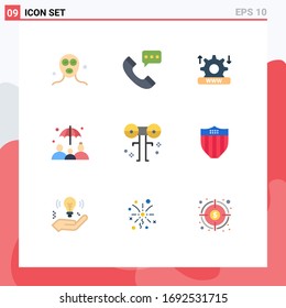9 User Interface Flat Color Pack of modern Signs and Symbols of eyed; life insurance; conversation; group insurance; setting Editable Vector Design Elements