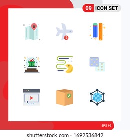 9 User Interface Flat Color Pack of modern Signs and Symbols of globe; christmas; creative; bowl; design Editable Vector Design Elements