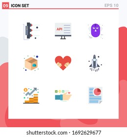 9 User Interface Flat Color Pack of modern Signs and Symbols of print; goods; development; box; ware wolf Editable Vector Design Elements