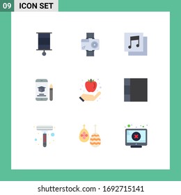 9 User Interface Flat Color Pack of modern Signs and Symbols of apple; mobile; photo; graduation; cap Editable Vector Design Elements