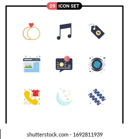 9 User Interface Flat Color Pack de carteles modernos y símbolos de mensaje; comunicación; precio; banca; elementos de diseño de vectores editables de imagen