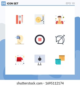 9 User Interface Flat Color Pack of modern Signs and Symbols of multimedia; minded; assistant; mind; human Editable Vector Design Elements