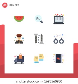 9 User Interface Flat Color Pack of modern Signs and Symbols of self tapping; screw; device; construction; captain Editable Vector Design Elements