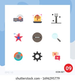 9 User Interface Flat Color Pack of modern Signs and Symbols of general; beliefs; kitchen; ancient; flag Editable Vector Design Elements
