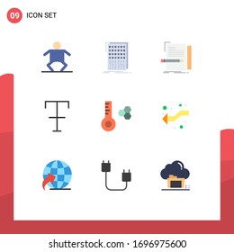 9 User Interface Flat Color Pack of modern Signs and Symbols of temperature meter; strike; code; format; script Editable Vector Design Elements