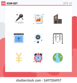 9 User Interface Flat Color Pack of modern Signs and Symbols of creative; interface; building; browser; monastery Editable Vector Design Elements
