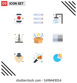9 User Interface Flat Color Pack of modern Signs and Symbols of funding; scoop; server; gardening; autumn Editable Vector Design Elements