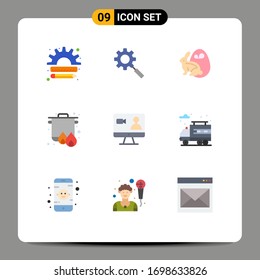 9 User Interface Flat Color Pack of modern Signs and Symbols of job; cooker; setting; camping; rabbit Editable Vector Design Elements