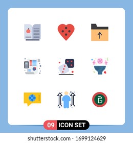 9 User Interface Flat Color Pack of modern Signs and Symbols of play; dices; folder; competition; financial Editable Vector Design Elements