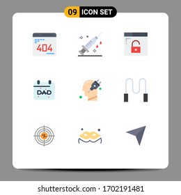9 User Interface Flat Color Pack of modern Signs and Symbols of head; father; vaccine; date; secure Editable Vector Design Elements