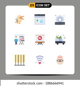 9 User Interface Flat Color Pack of modern Signs and Symbols of report; presentation; page; man; internet Editable Vector Design Elements
