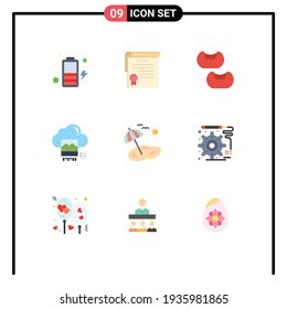 9 User Interface Flat Color Pack of modern Signs and Symbols of spring; palm; food; beach; cloud Editable Vector Design Elements