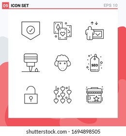 9 User Interface Outline Pack of modern Signs and Symbols of spring; lamb; education; easter; mechanic Editable Vector Design Elements