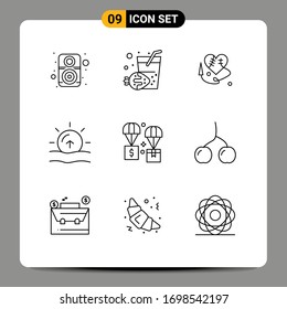 9 User Interface Outline Pack of modern Signs and Symbols of logistic; delivery; broken heart; air; sunrise Editable Vector Design Elements