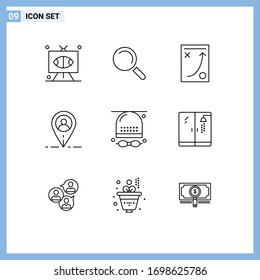 9 User Interface Outline Pack of modern Signs and Symbols of athletics; user; diagram; map; tactic Editable Vector Design Elements