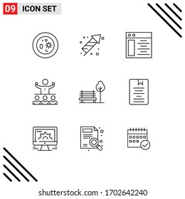 9 User Interface Outline Pack mit modernen Zeichen und Symbolen des Teams; Mentor; eid; Wachstum; Design-Elemente für Server-Editierbare Vektorillustrationen