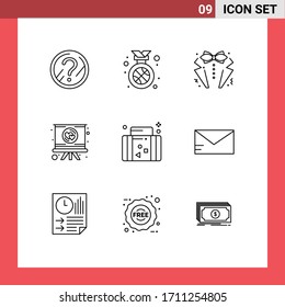 9 User Interface Outline Pack of modern Signs and Symbols of holiday; presentation; bow; love; tie Editable Vector Design Elements