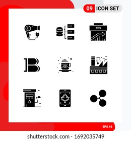 9 User Interface Solid Glyph Pack of modern Signs and Symbols of breakfast; crypto; arrow; coin; marketing Editable Vector Design Elements