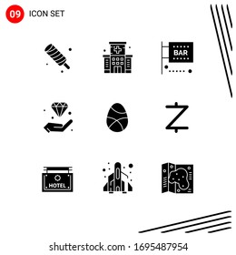 9 User Interface Solid Glyph Pack of modern Signs and Symbols of invest; hold; bar; hand; science and computing Editable Vector Design Elements