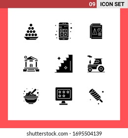 9 User Interface Solid Glyph Pack of modern Signs and Symbols of bank; chart; app; pie; report Editable Vector Design Elements